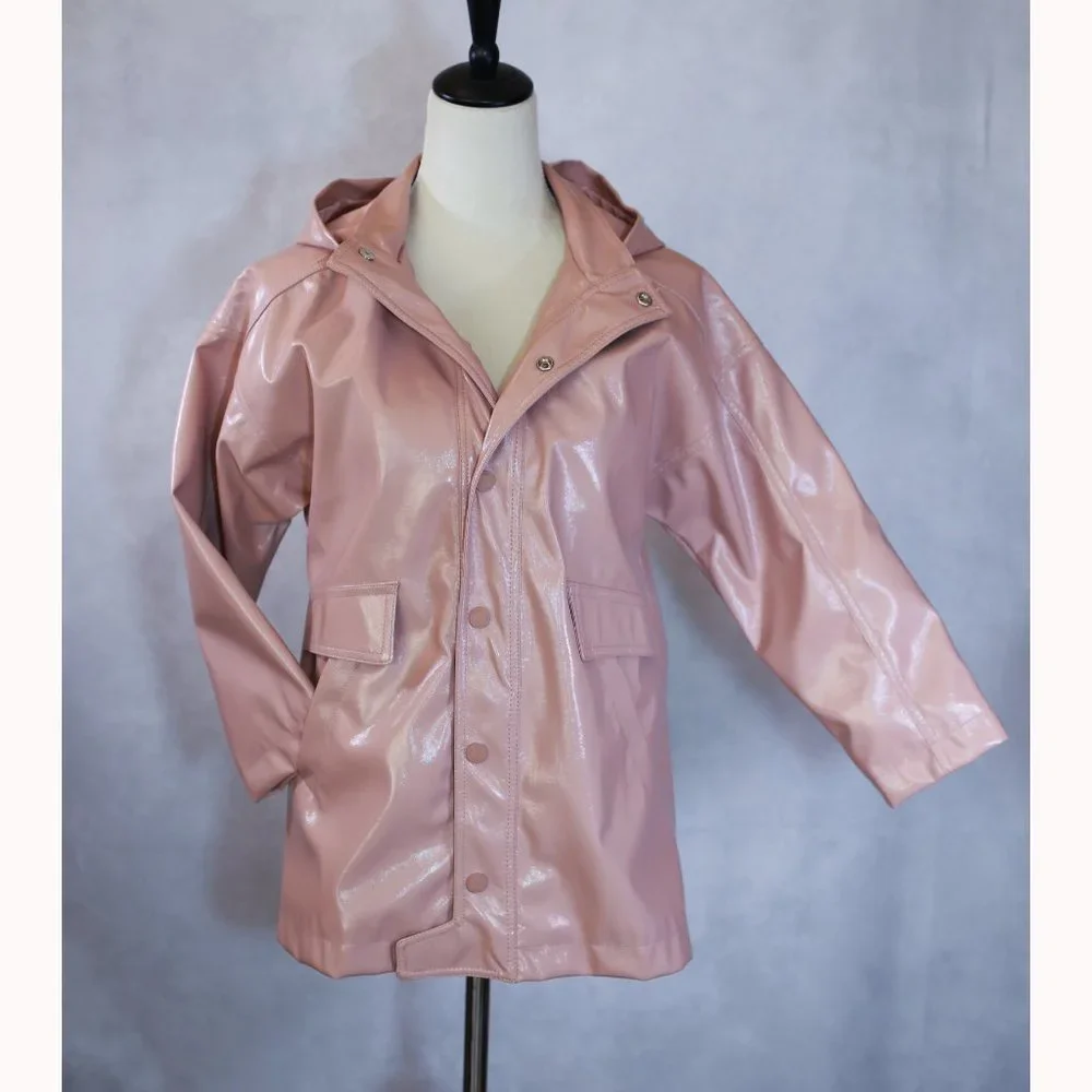 ZARA Girls Hooded Rubberized Pink Spring Raincoat Size 10 NWOT